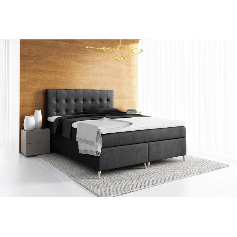 Elegantná čalúnená posteľ Komala s úložným priestorom čierna 200 x 200 + topper zdarma