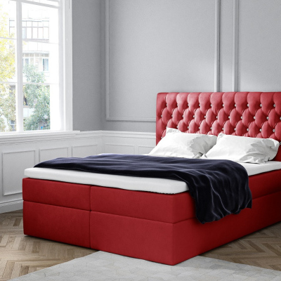 Elegantná čalúnená posteľ Mandy s úložným priestororm červená 160 x 200 + topper zdarma