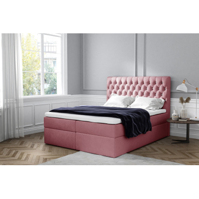 Elegantná čalúnená posteľ Mandy s úložným priestororm ružová 160 x 200 + topper zdarma