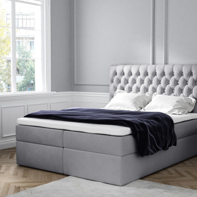 Elegantná čalúnená posteľ Mandy s úložným priestororm šedá 160 x 200 + topper zdarma