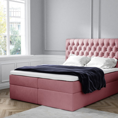 Elegantná čalúnená posteľ Mandy s úložným priestororm ružová 180 x 200 + topper zdarma