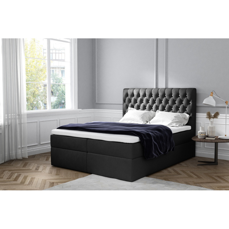 Elegantná čalúnená posteľ Mandy s úložným priestororm čierna 180 x 200 + topper zdarma