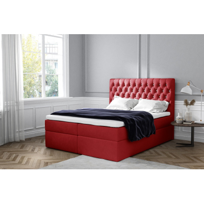 Elegantná čalúnená posteľ Mandy s úložným priestororm červená 200 x 200 + topper zdarma