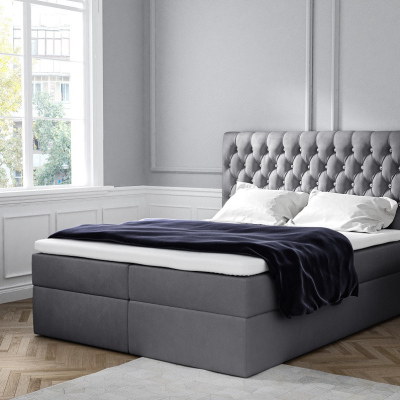 Elegantná čalúnená posteľ Mandy s úložným priestororm tmavo šedá 200 x 200 + topper zdarma