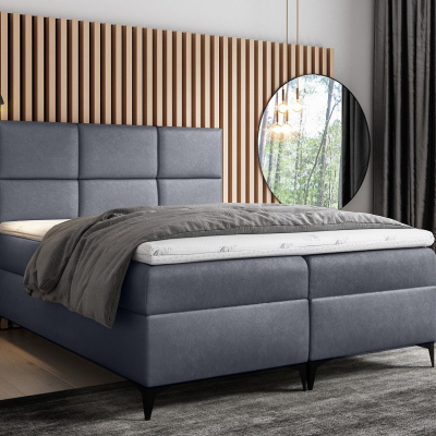 Dizajnová čalúnená posteľ Fiza s úložným priestororm šedá 200 x 200 + topper zdarma