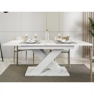 Rozkladací jedálenský stôl PEPAX - biely mramor / biely
