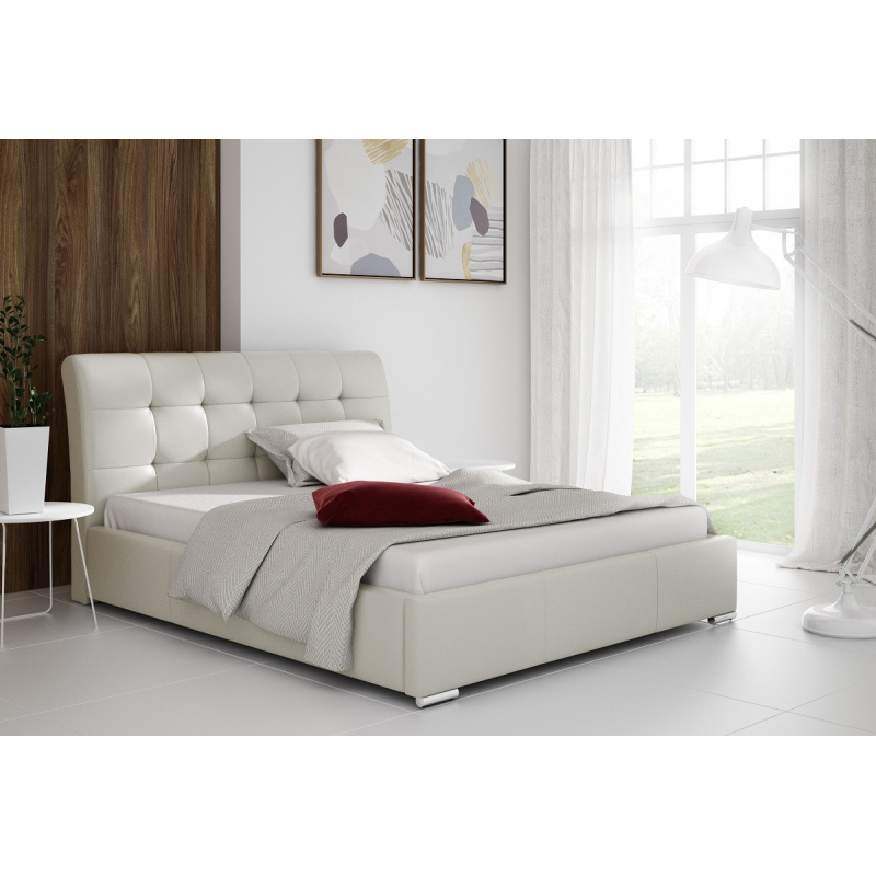 Moderná čalúnená posteľ Evelyn s úložným priestororm béžová eko koža 180 x 200