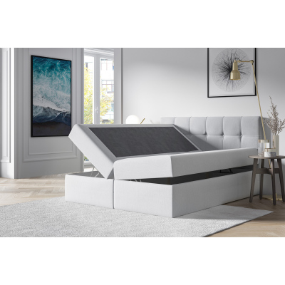 Štýlová manželská posteľ s úložným priestorom RECIVIO svetlo šedá 180 x 200 + TOPPER