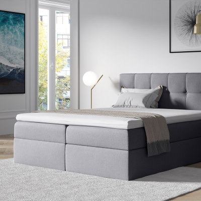 Štýlová manželská posteľ s úložným priestorom RECIVIO svetlo šedá 160 x 200 + TOPPER