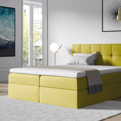Čalúnená posteľ s úložným priestorom RECIVIO žltá 140 + TOPPER