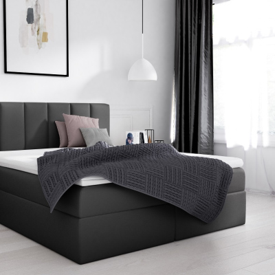 Štylová manželská posteľ Sven s úložným priestorom čierna eko koža 160 x 200 + topper