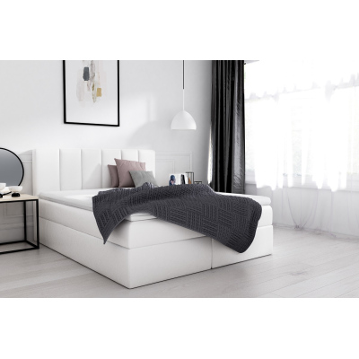 Elegantná manželská posteľ Sven s úložným priestorom biela eko koža 180 x 200 + topper