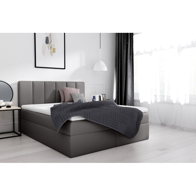 Elegantná manželská posteľ Sven s úložným priestorom šedá eko koža 180 x 200 + topper