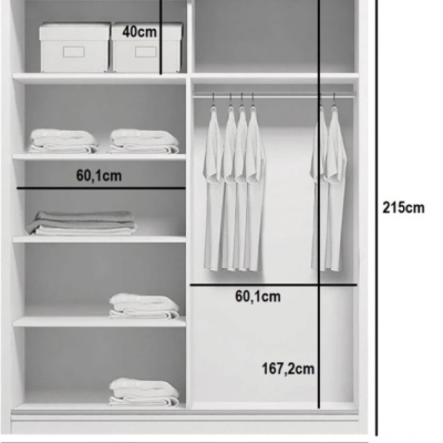 Priestranná šatníková skriňa AMADEO, šírka 125 cm, výška 215 cm