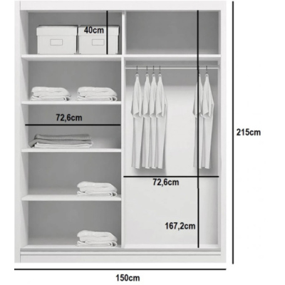 Priestranná šatníková skriňa AMADEO, šírka 150 cm, výška 215 cm