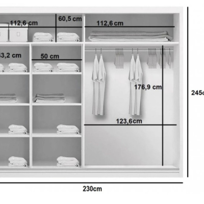 Priestranná šatníková skriňa AMADEO, šírka 230 cm, výška 245 cm