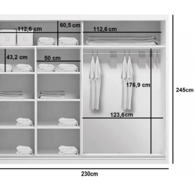 Priestranná šatníková skriňa AMADEO, šírka 230 cm, výška 245 cm