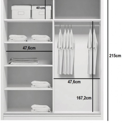 Priestranná zrkadlová šatníková skriňa ENRIQUE, šírka 100 cm, výška 215 cm