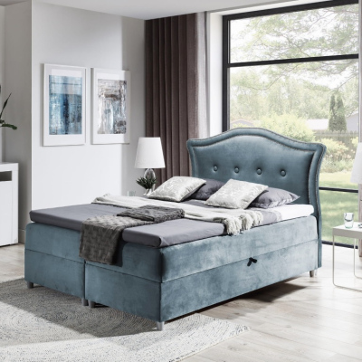 Elegantná rustikálna posteľ Bradley 120x200, šedomodrá + TOPPER