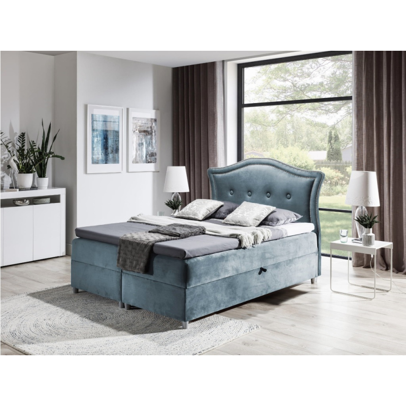 Elegantná rustikálna posteľ Bradley 120x200, šedomodrá + TOPPER