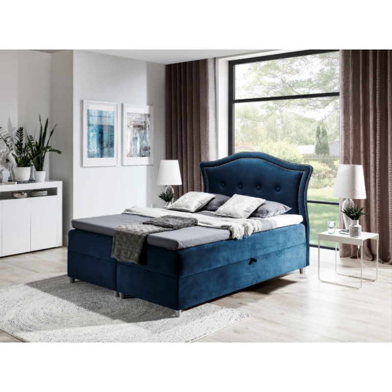 Elegantná rustikálna posteľ Bradley 160x200, modrá + TOPPER