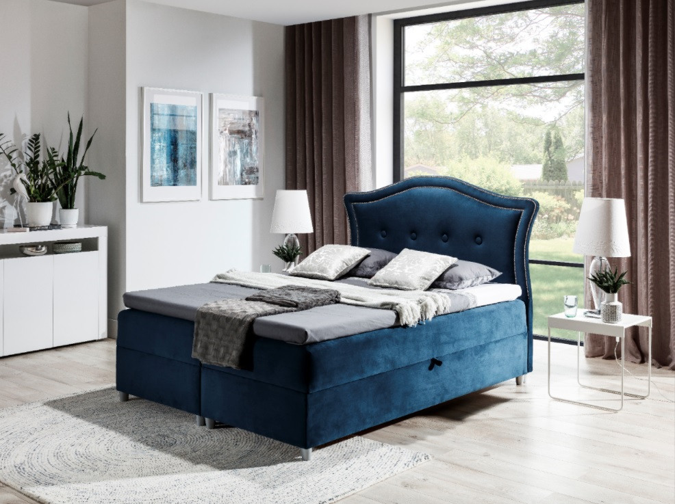 Elegantná rustikálna posteľ Bradley 160x200, modrá + TOPPER