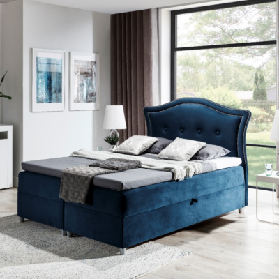 Elegantná rustikálna posteľ Bradley 180x200, modrá + TOPPER