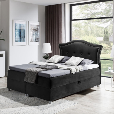 Elegantná rustikálna posteľ Bradley 200x200, čierna + TOPPER