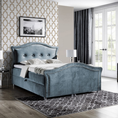 Kúzelná rustikálna posteľ Bradley Lux 160x200, šedomodrá