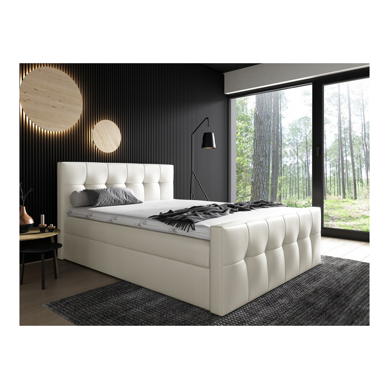 Čalúnená posteľ Maxim 140x200, béžová eko koža + TOPPER