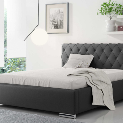 Čalúnená manželská posteľ Piero 160x200, čierna eko koža