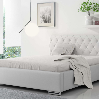 Čalúnená manželská posteľ Piero 160x200, biela eko koža