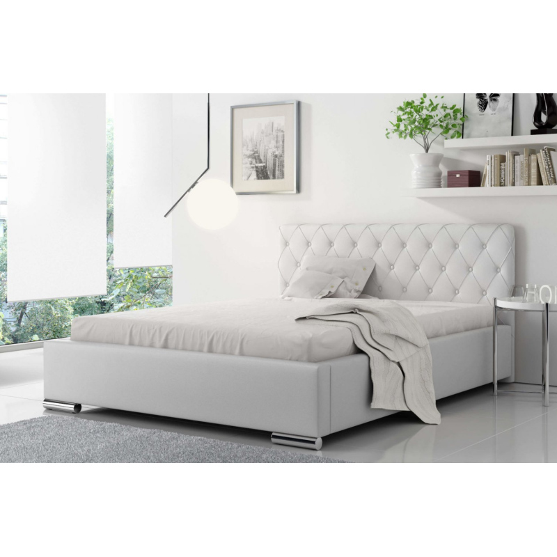 Čalúnená manželská posteľ Piero 160x200, biela eko koža
