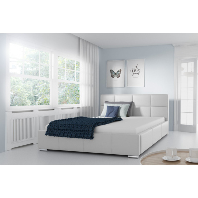 Jednoduchá posteľ Marion  200x200, biela eko koža