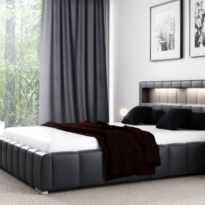 Manželská posteľ Fekri 200x200, čierna eko koža