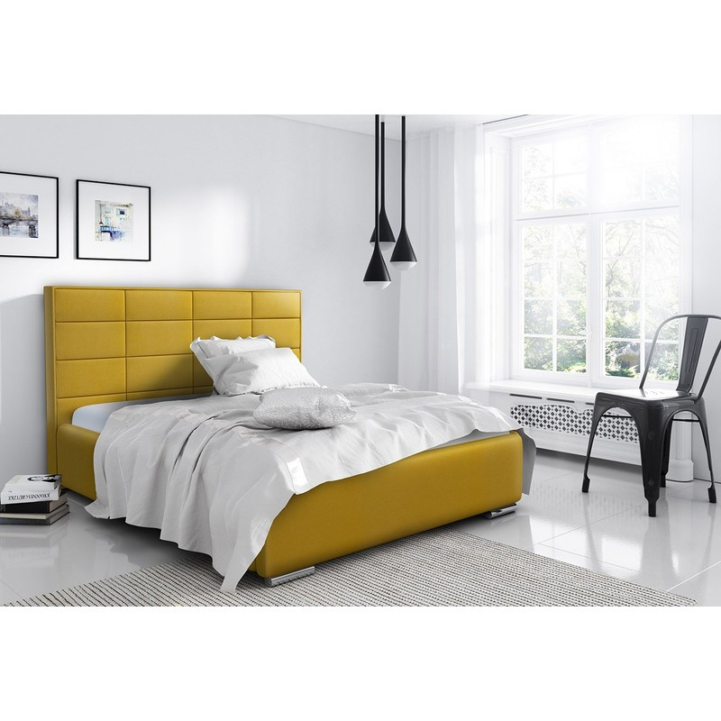 Elegantná manželská posteľ Caffara 140x200, žltá, jemná poťahová látka