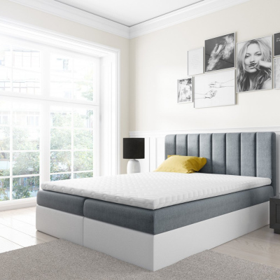 Dvojfarebná manželská posteľ Azur 200x200, šedomodrá + biela eko koža + TOPPER
