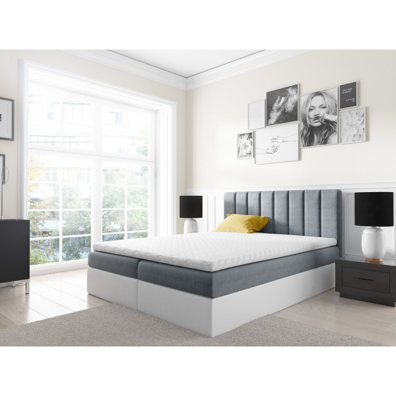 Dvojfarebná manželská posteľ Azur 200x200, šedomodrá + biela eko koža + TOPPER