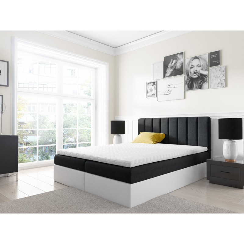 Dvojfarebná manželská posteľ Azur 180x200, čierna + biela eko koža + TOPPER
