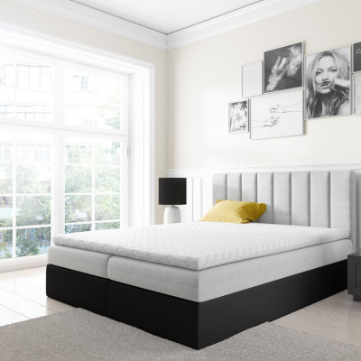 Dvojfarebná manželská posteľ Azur 180x200, šedá + čierna eko koža + TOPPER