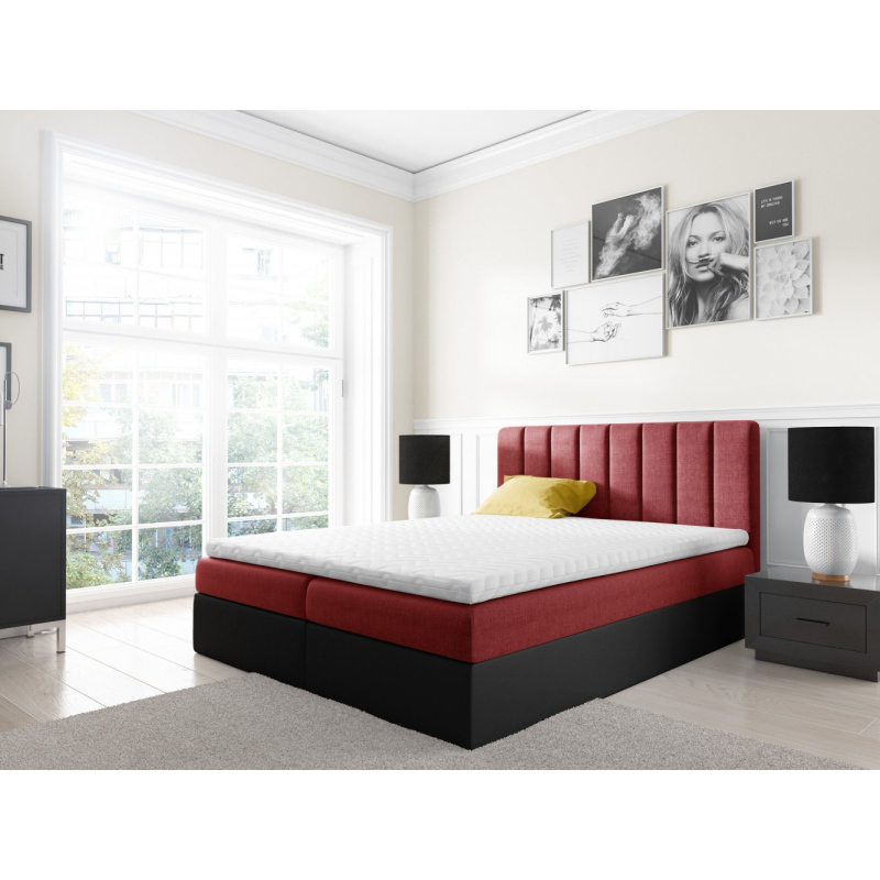 Dvojfarebná manželská posteľ Azur 160x200, červená + čierna eko koža + TOPPER