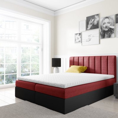 Dvojfarebná manželská posteľ Azur 120x200, červená + čierna eko koža+ TOPPER