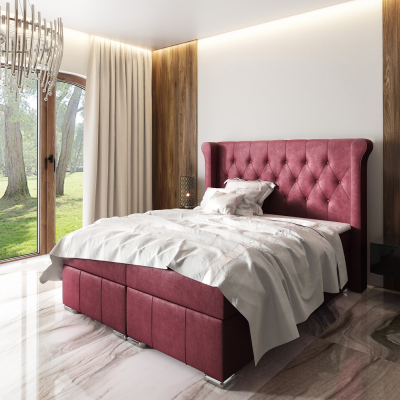 Elegantná čalúnená posteľ Maximo 160x200, červená + TOPPER