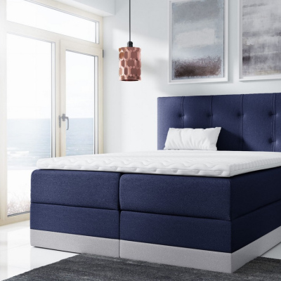 Jednoduchá čalúnená posteľ Tory  200x200, modrá + TOPPER