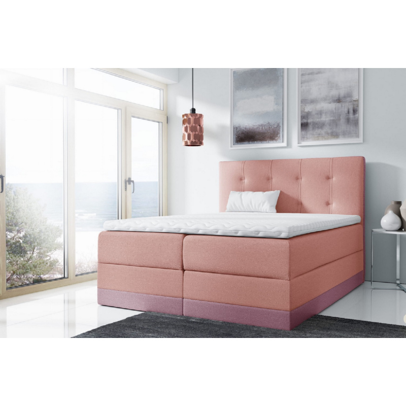 Jednoduchá čalúnená posteľ Tory 160x200, ružová + TOPPER