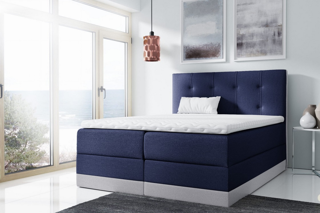 Jednoduchá čalúnená posteľ Tory 160x200, modrá + TOPPER