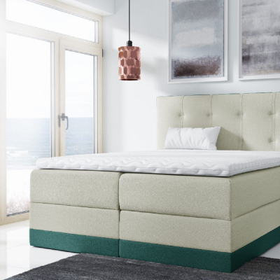 Jednoduchá čalúnená posteľ Tory 160x200, zelená + TOPPER
