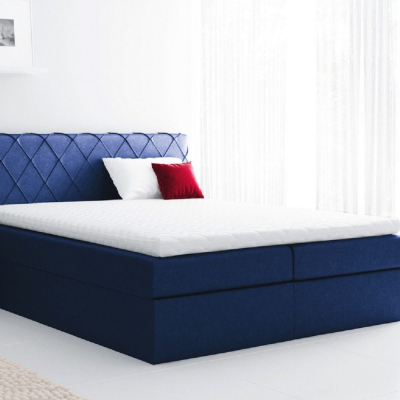 Pohodlná čalúnená posteľ Perez 140x200, modrá + TOPPER
