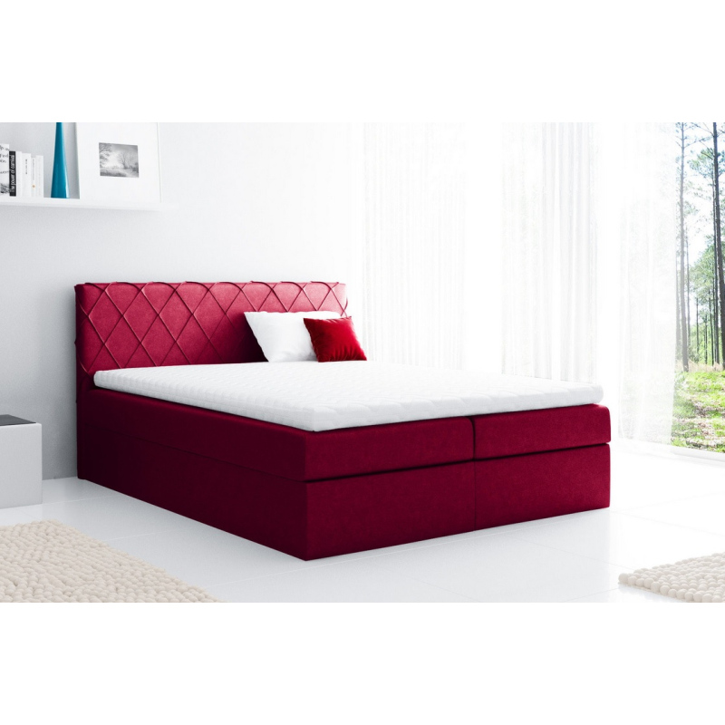 Pohodlná čalúnená posteľ Perez 160x200, červená + TOPPER
