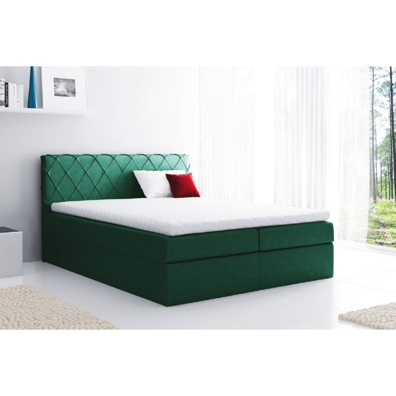 Pohodlná čalúnená posteľ Perez 160x200, zelená + TOPPER